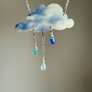 Cloud Pendant Necklace with Blue and Silver Accents